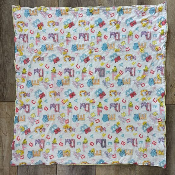 Handmade Other - Vtg Baby Blanket Alphabet Nursery Animals 90s Fleece Handmade Cat Bear Elephant
